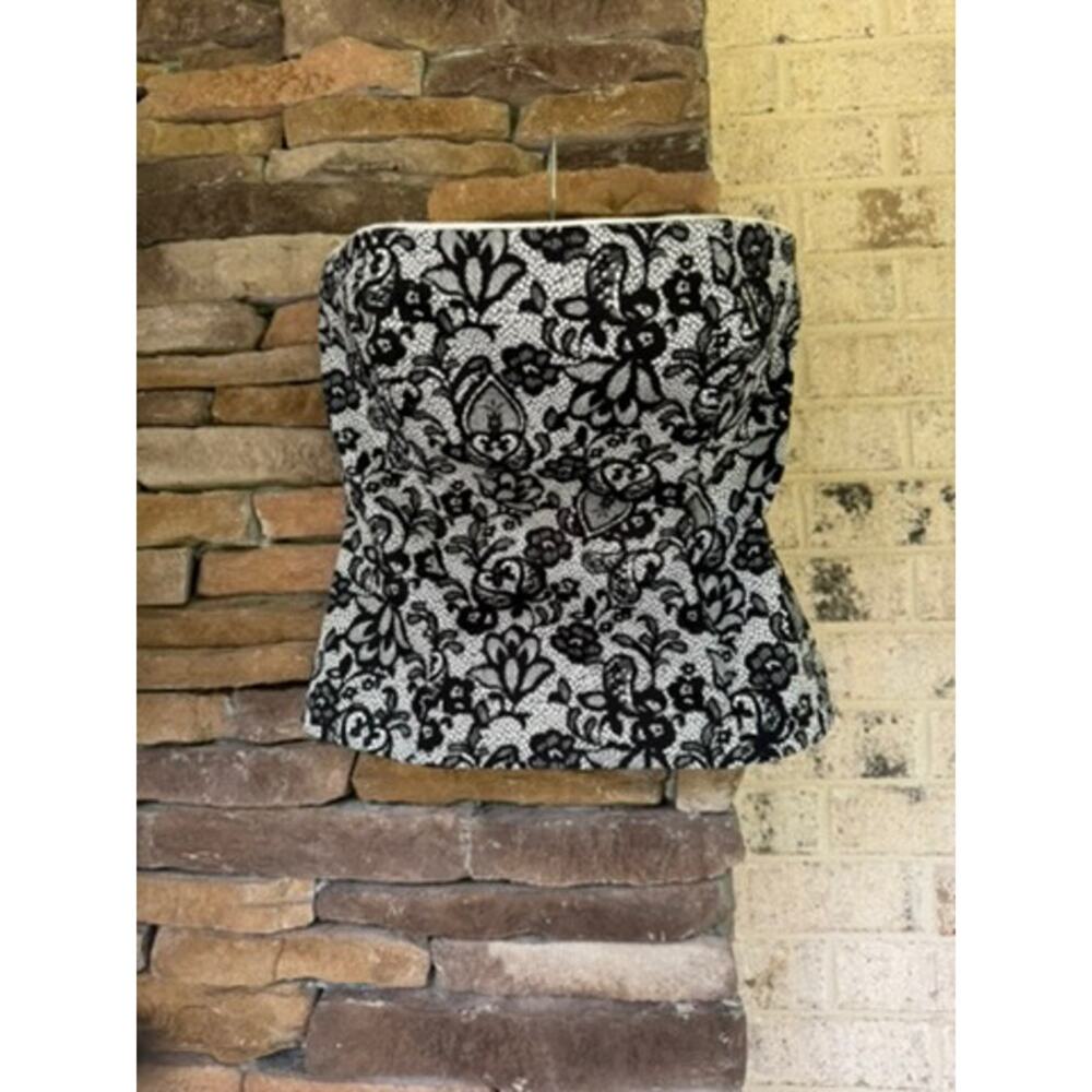 White House Black Market Black and White Lace Strapless Top